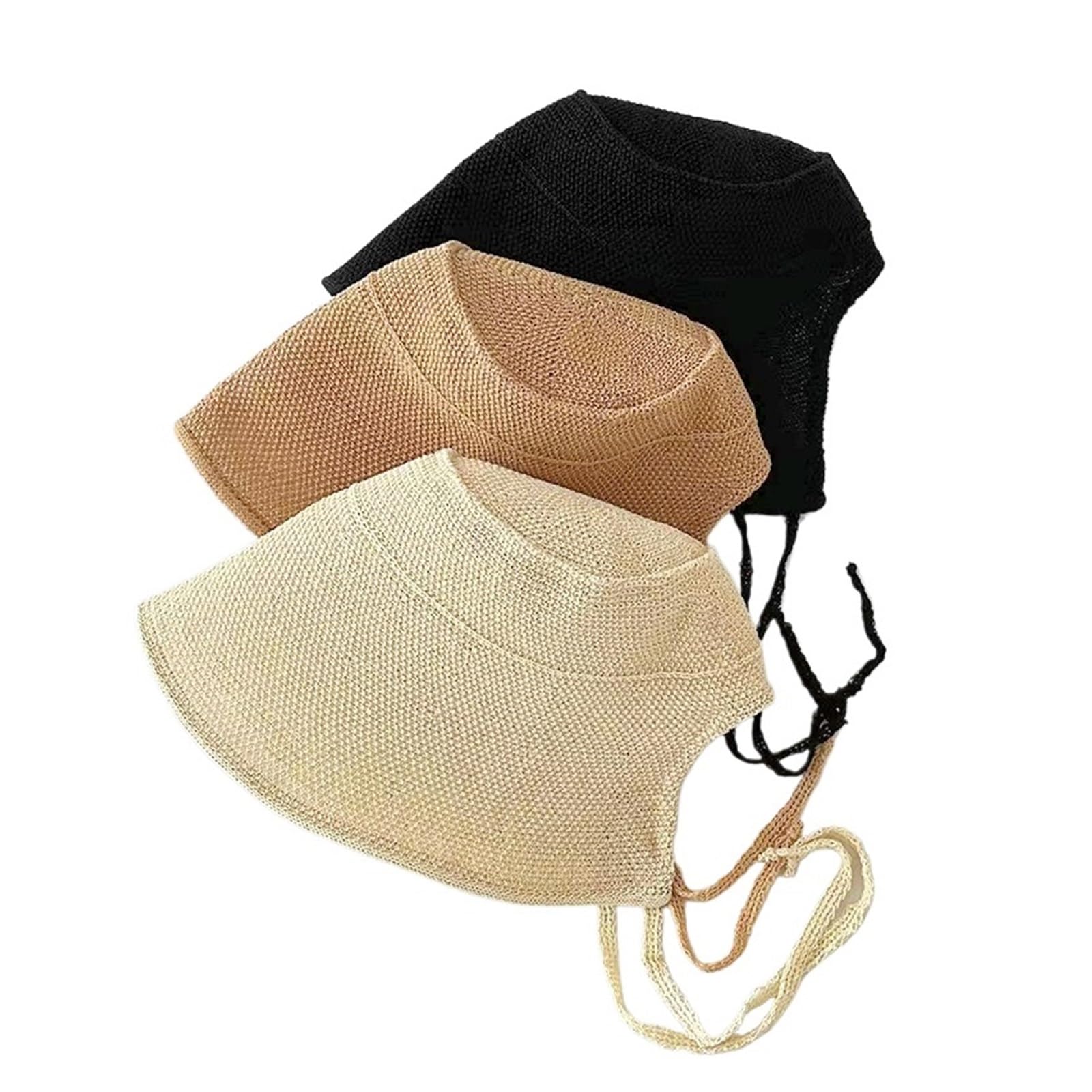 Cappello di paglia intrecciato da donna, estivo, protezione solare, visiera in pizzo, per spiaggia e viaggi