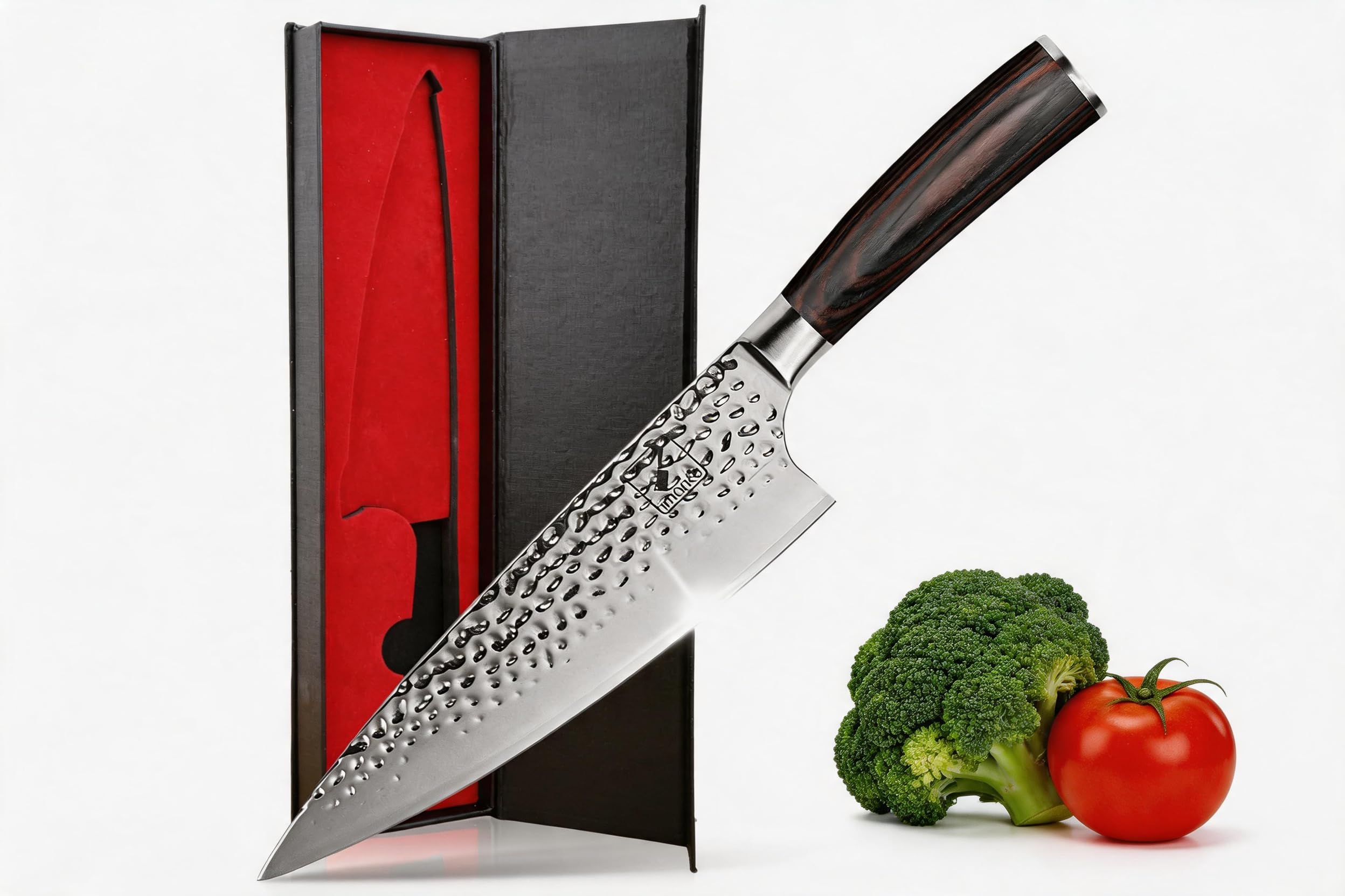 imarku Chef Knife - 8 inch Japanese Knife HC Stainless Steel Ultra Sharp Kitchen Knife Hand-Hammered Design Cooking Knife, Damascus Chef Knife Ergonomic Design,Gifts for Women Men