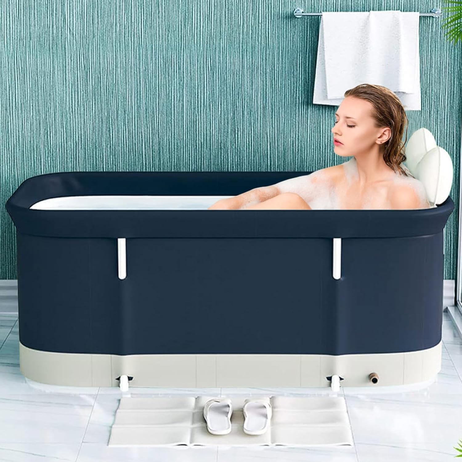 JoyzzzFolding Bathtub, Portable Bathtub with Storage Bag, Portable Bath Tubs Adult with Drain Valve, Collapsible Bathtub with Backrest, Portable Shower for Home Spa, Hot Bath, Bath (120x55x50CM)
