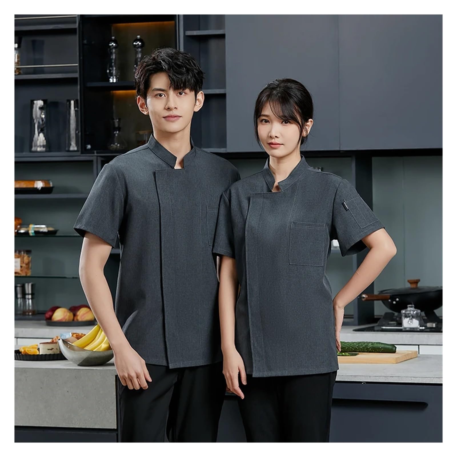 Chaqueta de chef manga corta for hombre, camisa cocinero cocina, unisex, for restaurante, hotel, uniforme camarero panadería, ropa para Servicios de Catering