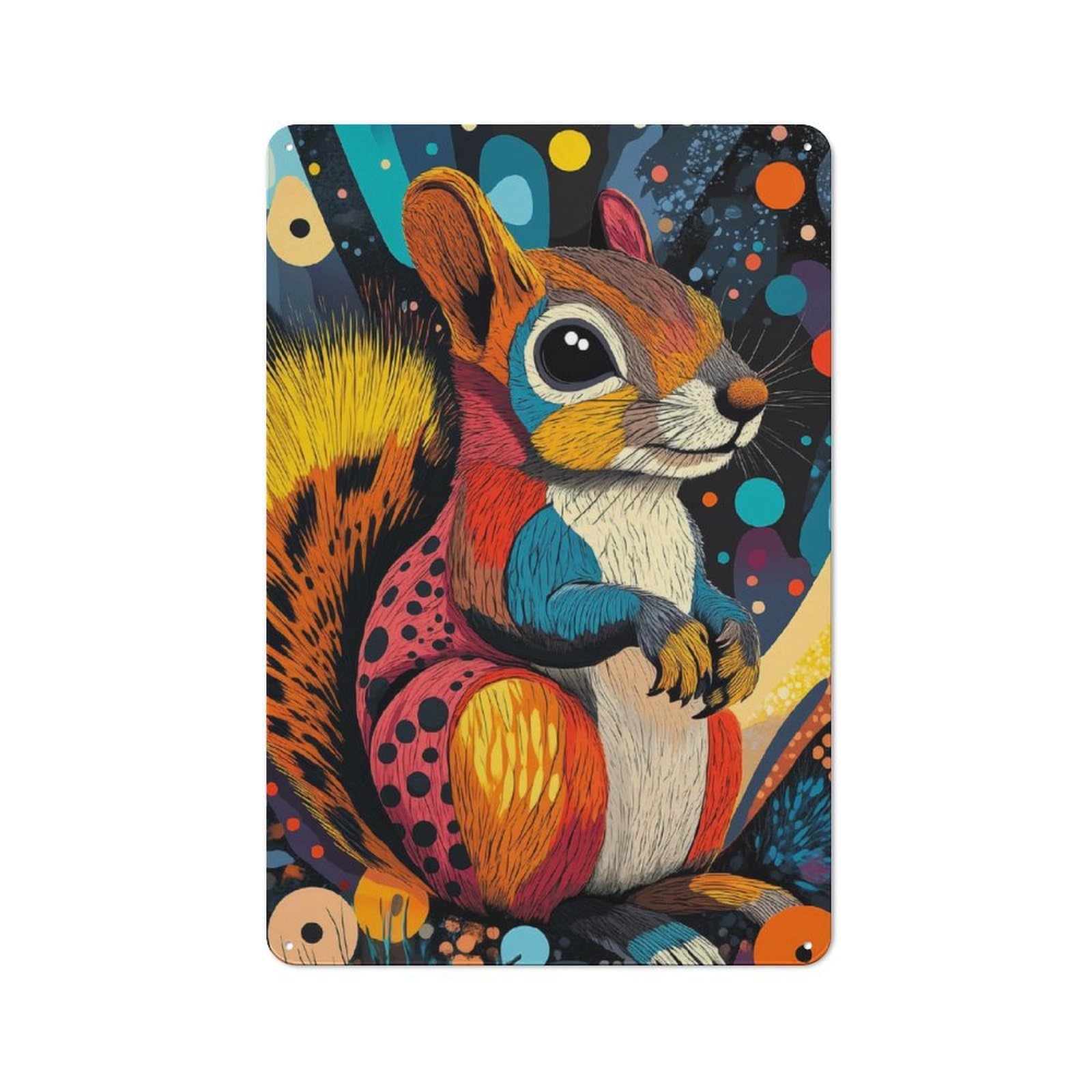 Junmoney Colorful Squirrel Portrait Squirrel Home Dec Or Vintage Metal Plaque 30X20cm For Home Office Or Studio, Seasonal Metal Wall Decor For Winter Interiors