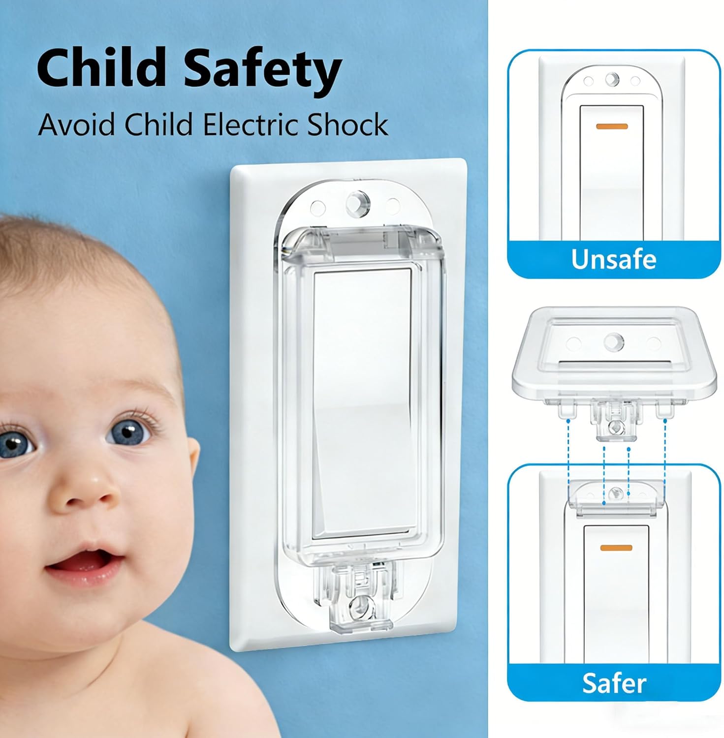 ZEFTV 2 Pack Light Switch Guard Cover Child Safe Wall Switch Cover Guard for Rocker Light Switches Electrical Outlet Receptacle Covers Guard
