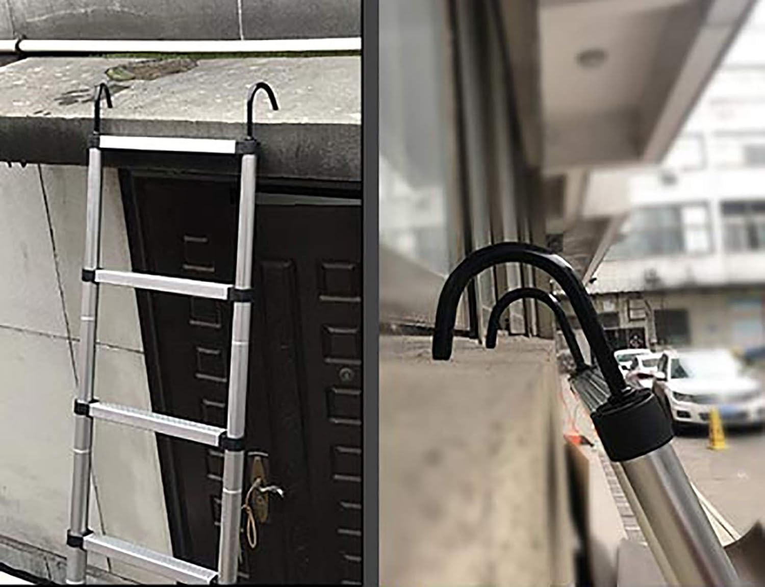 OKUOKA Ladders,Telesladder Telescoping Ladder, Aluminum Extension Ladders with Hooks, for Rv, Loft, Home & Attic/2M