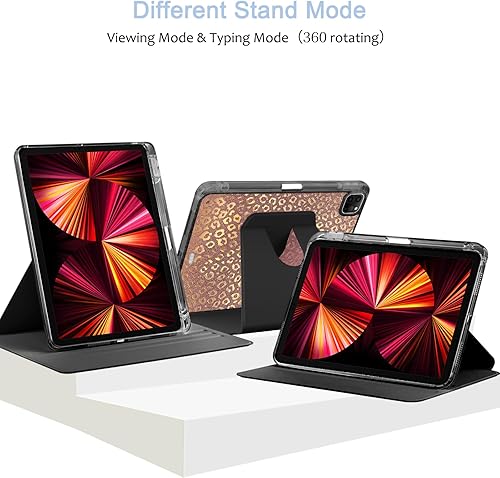 Miniatura 4 de Funda para iPad Pro de 6, 5, 4 y 3 generación, funda de 12.9 pulgadas con portalápices, soporte giratorio de 360 grados, purpurina dorada brillante,