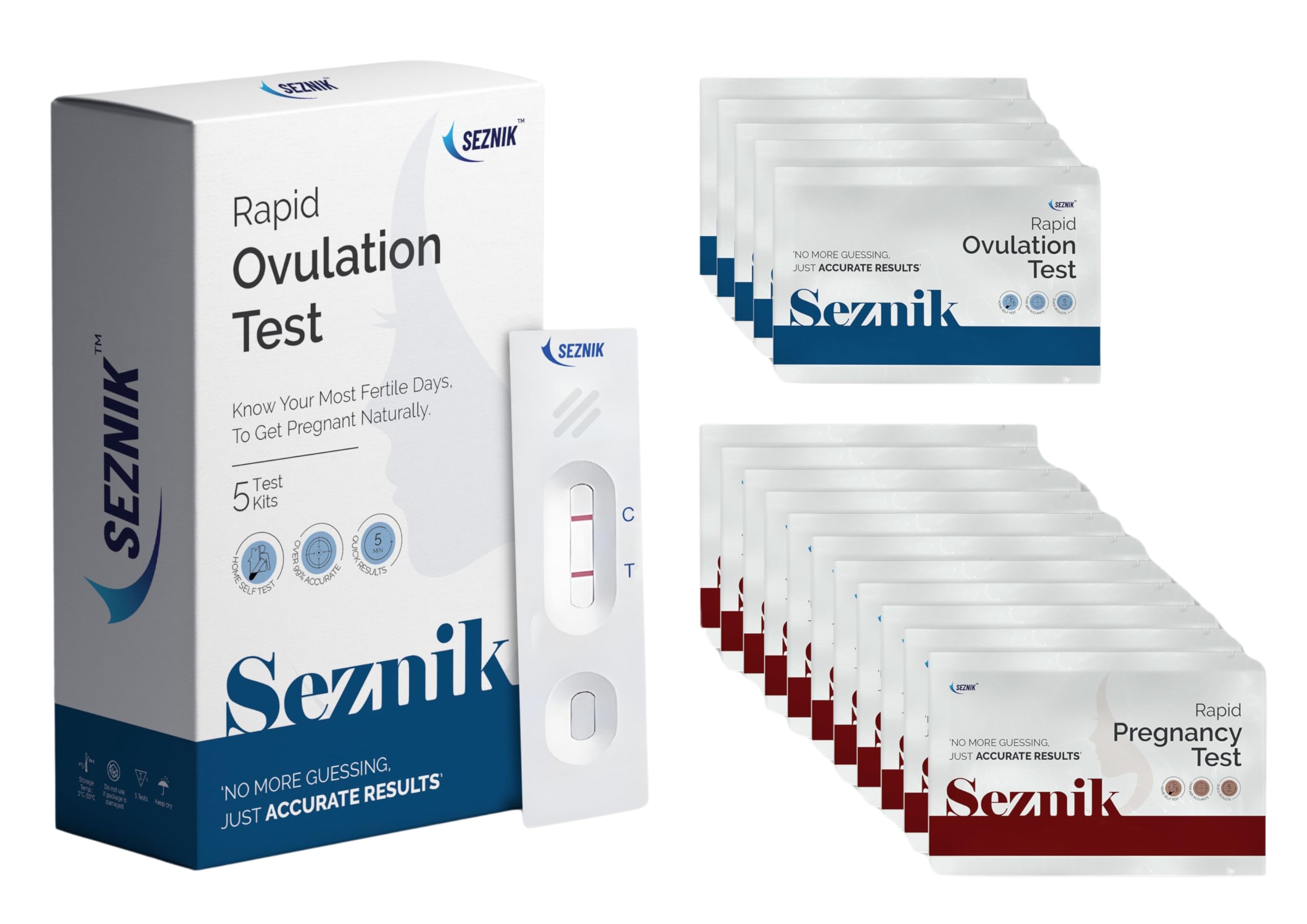 Seznik Ovulation test kit for women | Home Test, Results in 5 mins | Over 99% Accurate | Pack of 5 Strips (5 Ovulation + 10 Pregnancy Test)