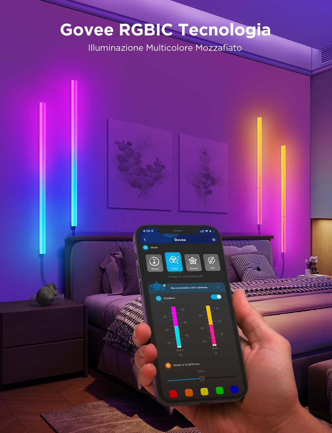 Govee Glide LED Luci da Parete RGBIC, Lampada per Sala Giochi, 6 Pezzi | Compatibile con Alexa e Google Assistant, Musica Sincronizzata, 64 Modalità Scena, Controllo Vocale, Arredamento Della Stanza