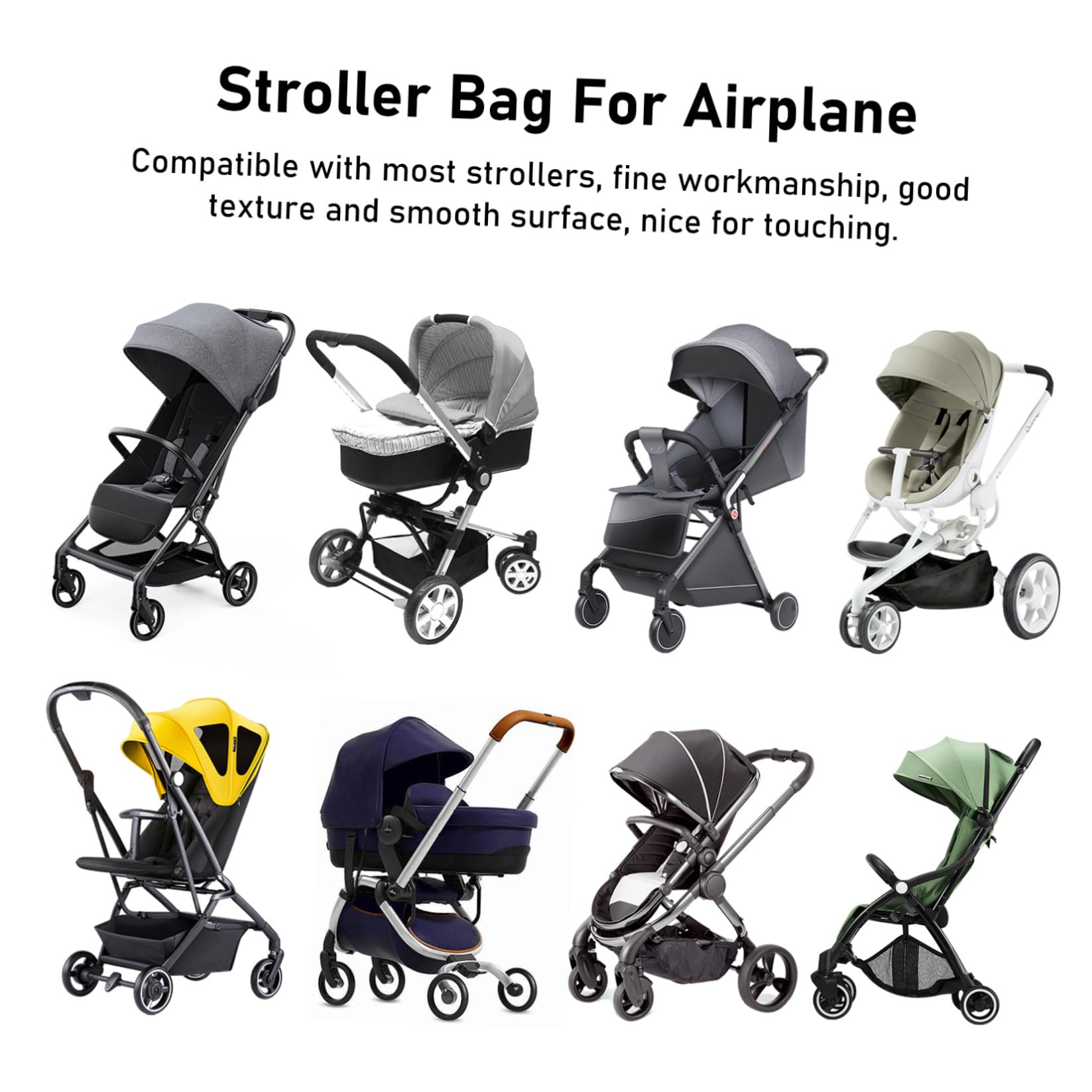 Borsa da Viaggio e Doppia Tracolla per Passeggino Compatibile la Maggior Parte dei Modelli in Nylon Nero Chiusura a Cordoncino per Viaggi in Aereo