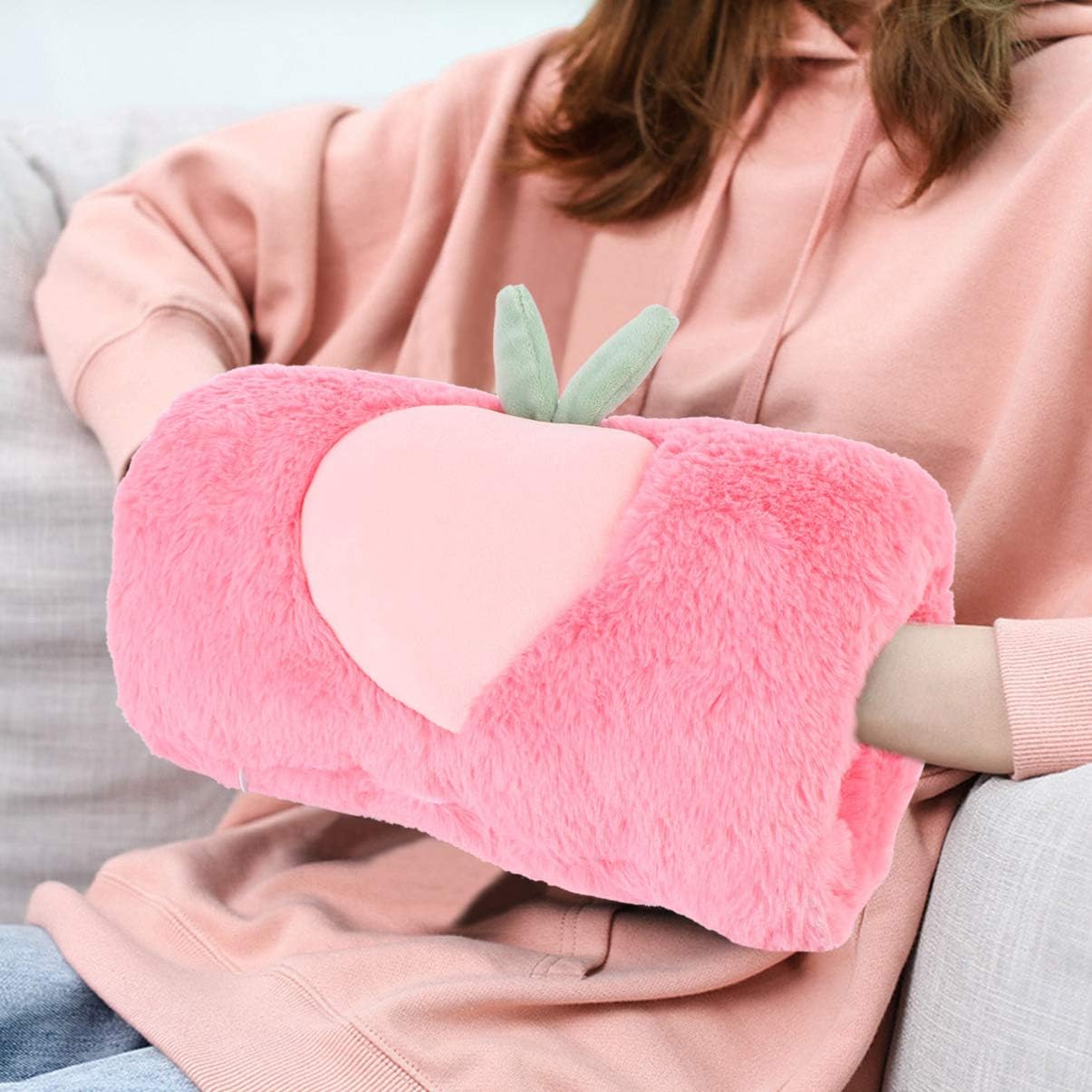 BESPORTBLE Faux Hand Muffs - Keep Warm Winter Hand Plush Pink Warmer Women Girls Valentine's Day Present Arm Warm Pillow 30X18cm - Image 4