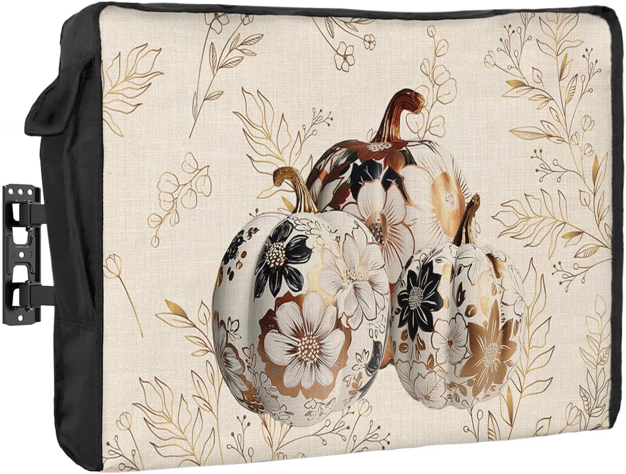Outdoor TV Cover - Fall Thanksgiving Cute Squirrel with Maple Leaves Waterproof and Weatherproof 70"-75" LCD Movable Shield TV Display Screen Protector Outside Television Covers
