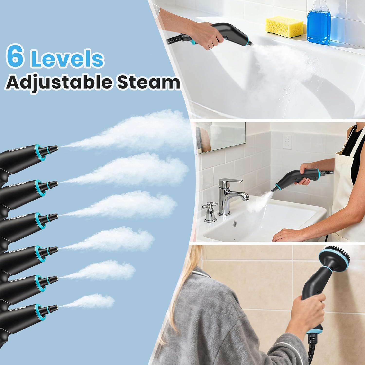 Steam Cleaner, 6-Level Adjustable Steam, 15s Heat-Up, 1250ML Tank, 7ft Extended Hose, Portable Steamer for Cleaning with 18 pcs Accessories for Home for Dirt, Grease, Grout, Tile, Floor, Car