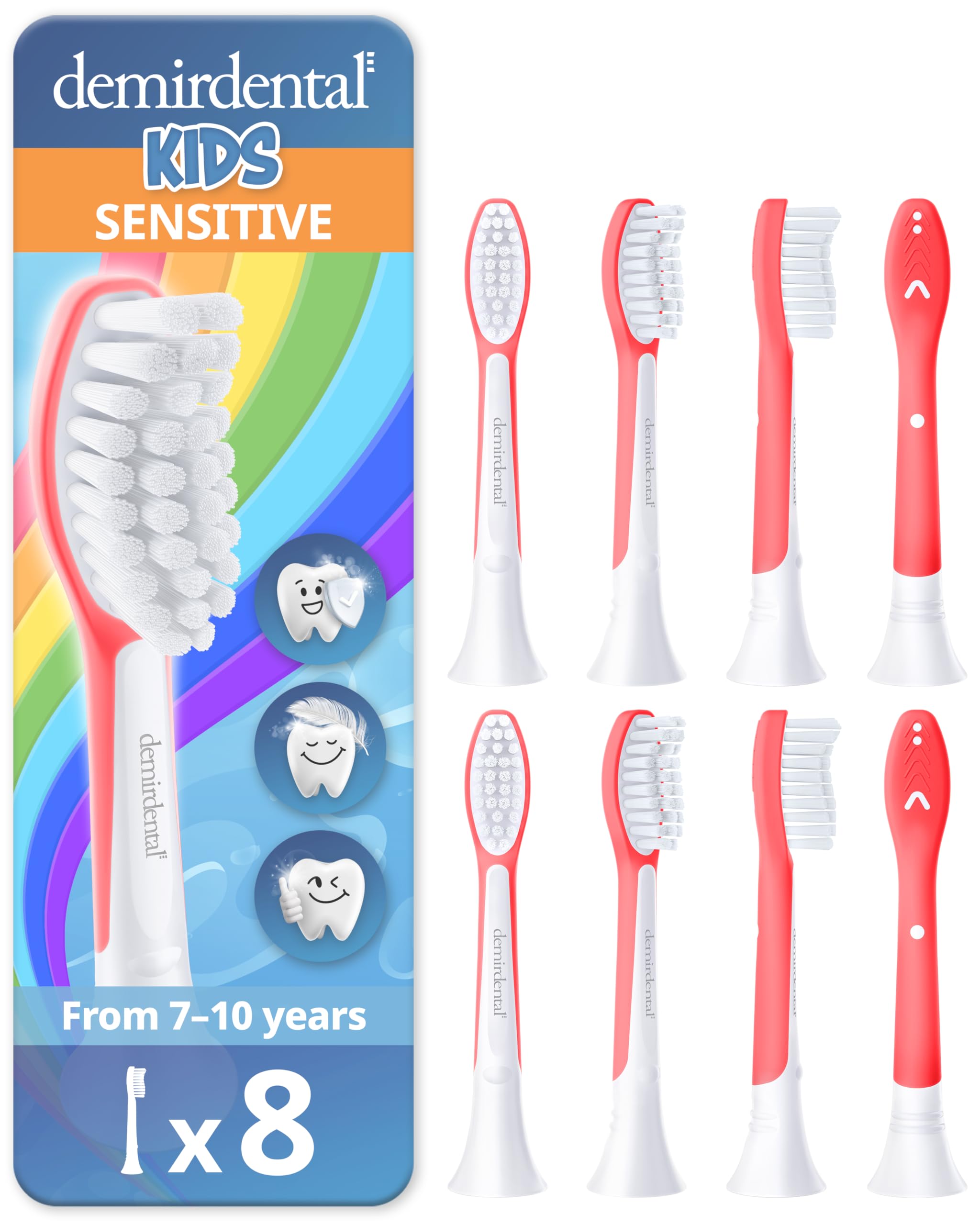 demirdental Kids Toothbrush Heads Compatible with Philips Sonicare Kids Toothbrush Heads - Replacement Heads Sensitive - Brush Heads from Ages 7 to 10