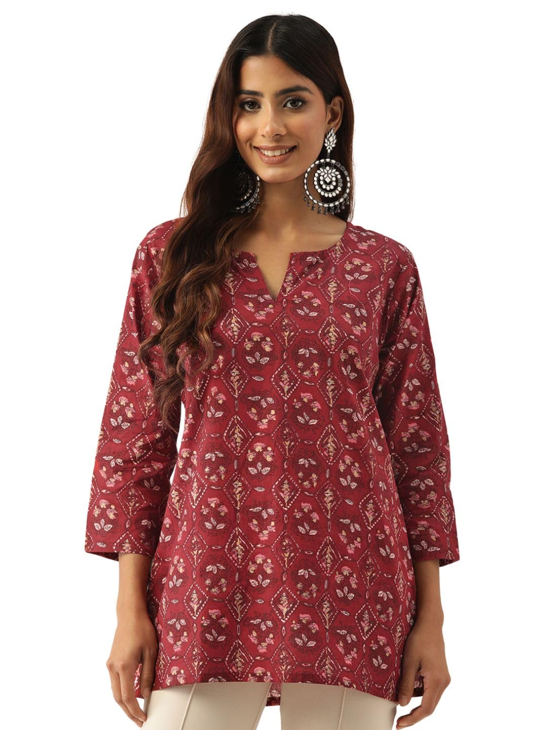 feranoid Designer V-Neck Short Straight Kurti with 3Quarter Sleeves