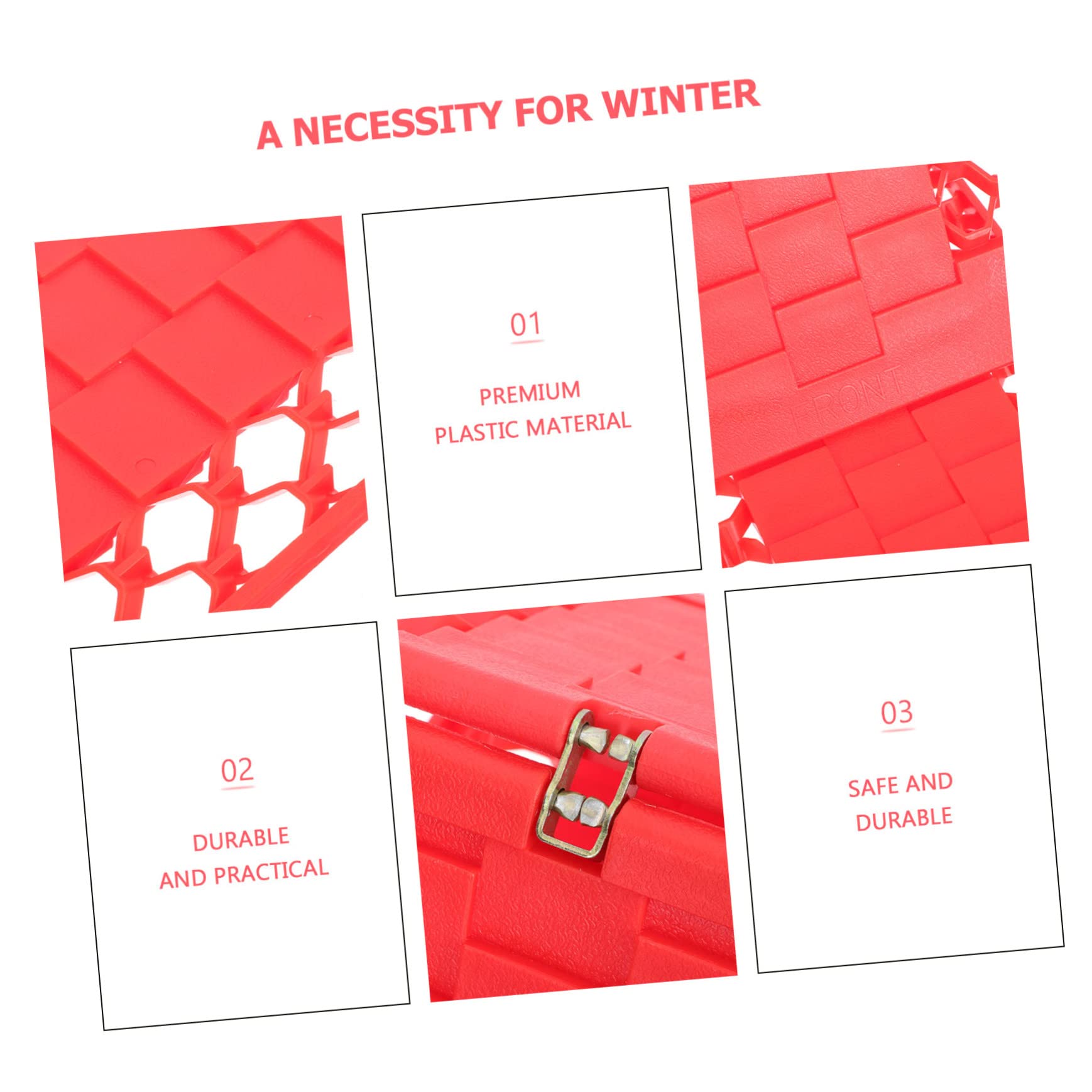 GANAZONO 1 paire de tapis antidérapants pour planche à neige, pneus d'hiver, tapis de récupération de pneus pour moto, planche à boue, roue rouge neige en plastique, antidérapant, tapis de traction