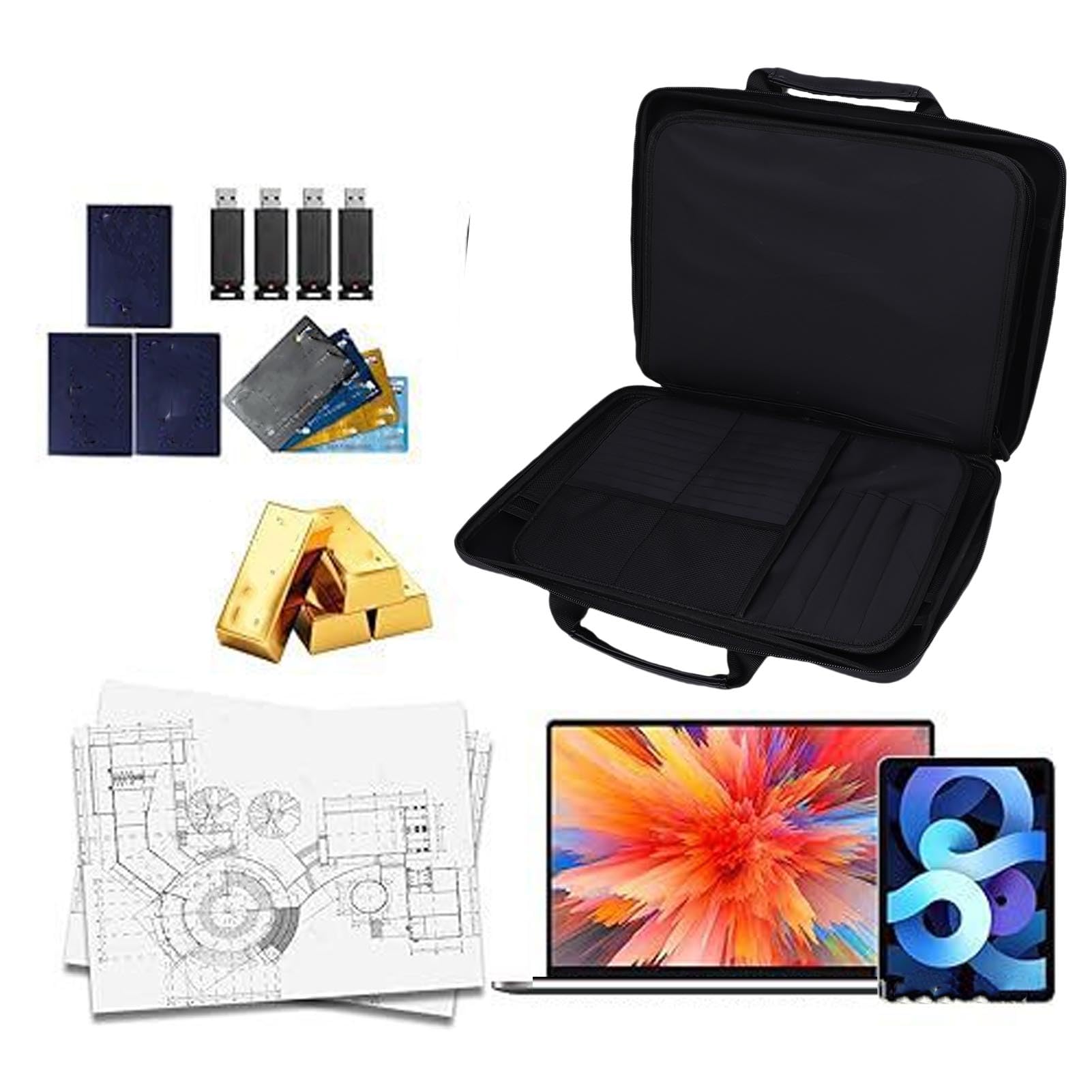 Cartella Portadocumenti Ignifuga con Design a 13 Tasche per L'archiviazione dei Documenti, Scatola Portadocumenti Ignifuga con Serratura per Ufficio e Casa - Panno Composito in Silicone +