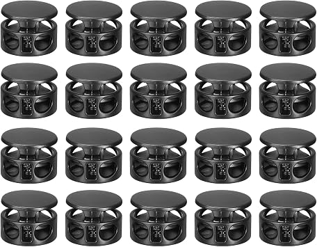 uxcell 24pcs Metal Cord Locks, 3.5mm Double Hole Spring Stopper Fastener Slider Toggles End for Drawstrings Bags Backpack Clothing Lanyard, Electrophoretic Black