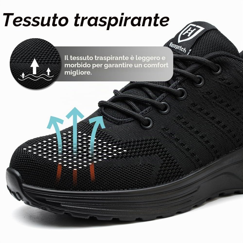 Scarpe Antinfortunistiche Uomo Donna Leggere e Comode Scarpe da Lavoro con Punta in Acciaio Sportive Scarpe da Cantiere Antiscivolo Traspiranti