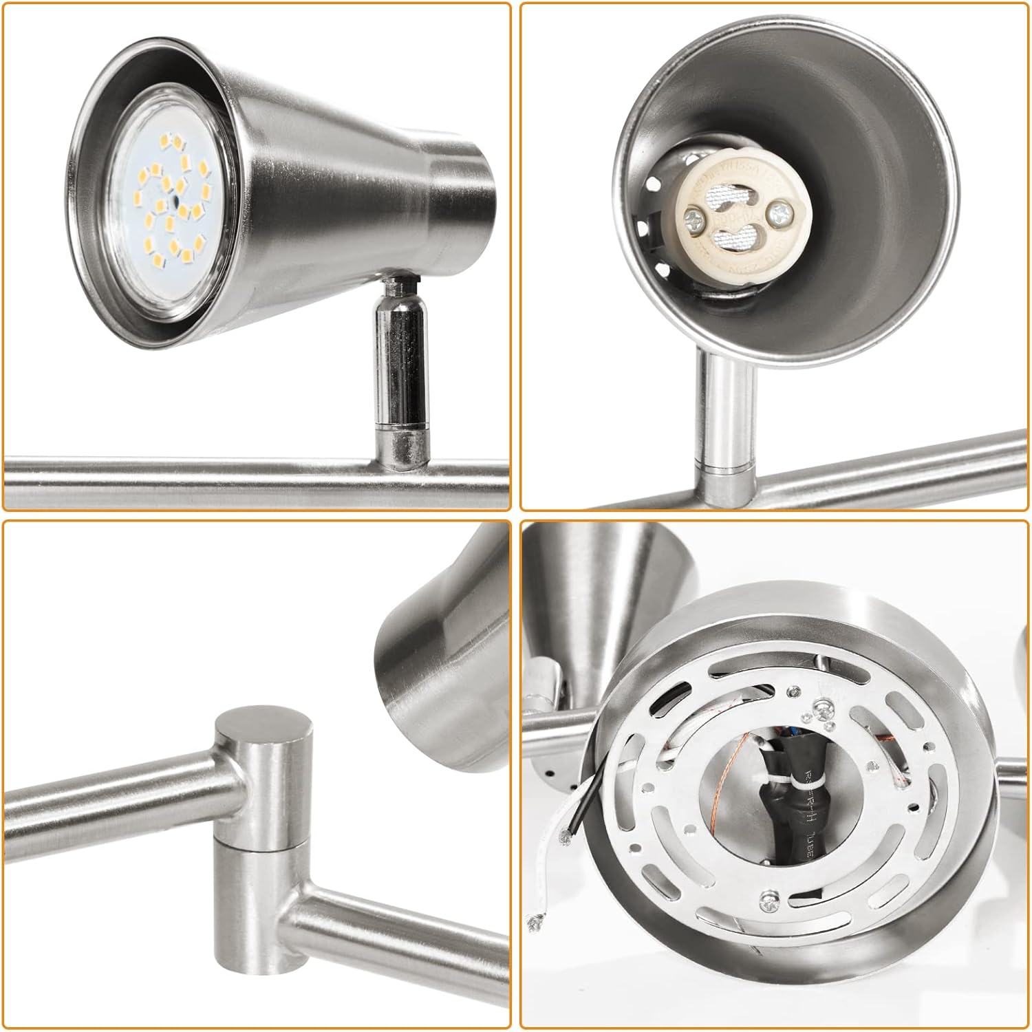 LABOREDUCER LED 8 Light Track Lighting Fixture Flexible, Adjustable Ceiling Spot Light with GU10 Track Light Head, Accent Lighting Foldable Swing Arm Brushed Nickel(Bulbs Not Included)