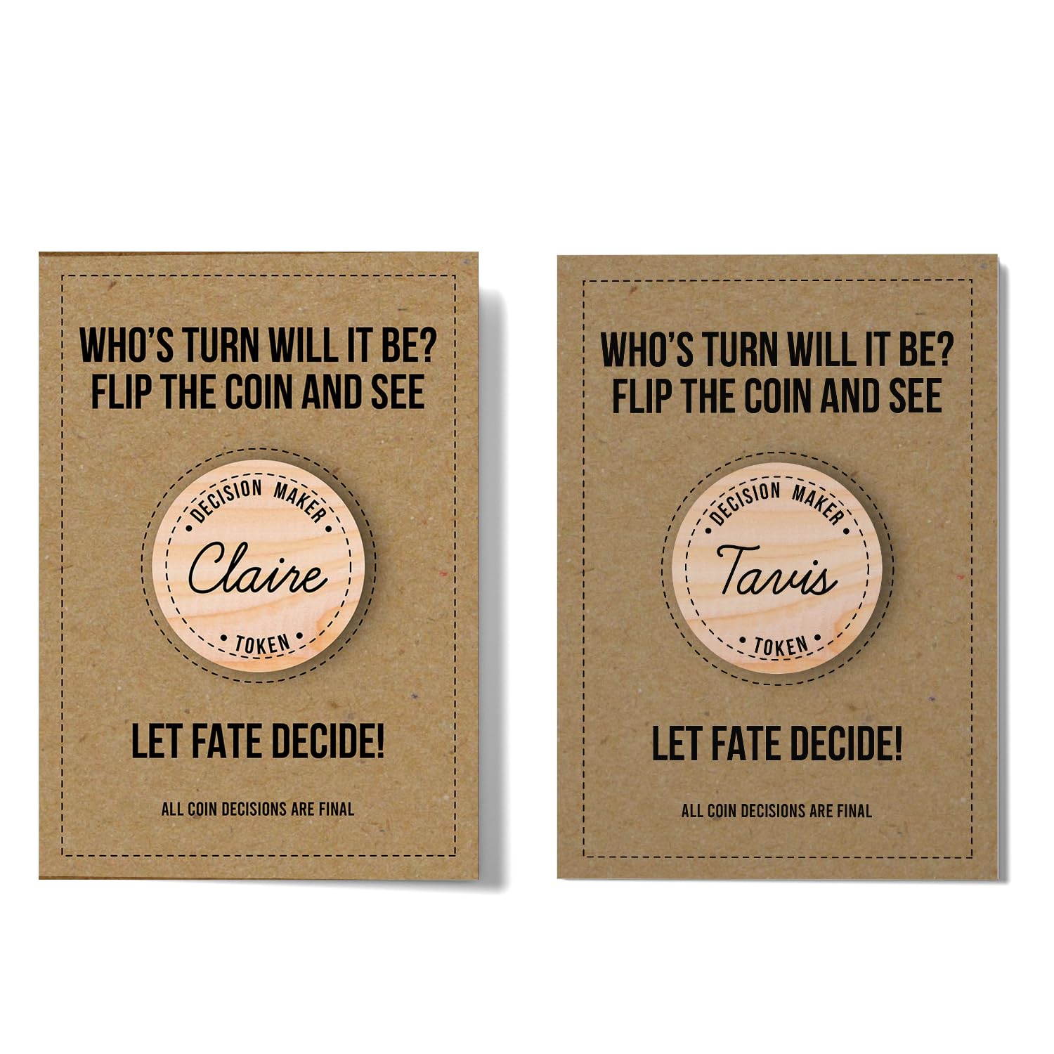 SmartyPants Personalised Couples Decision Maker Coin - Custom Names Wooden Token - Flip the Coin and Let Fate Decide - Anniversary Valentine Gift (Kraft)