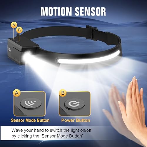 Miniatura 6 de Linterna frontal LED recargable, 3 unidades, faro de haz ancho de 230 con sensor de movimiento, rotación de 90 y luces de cabeza extraíbles para