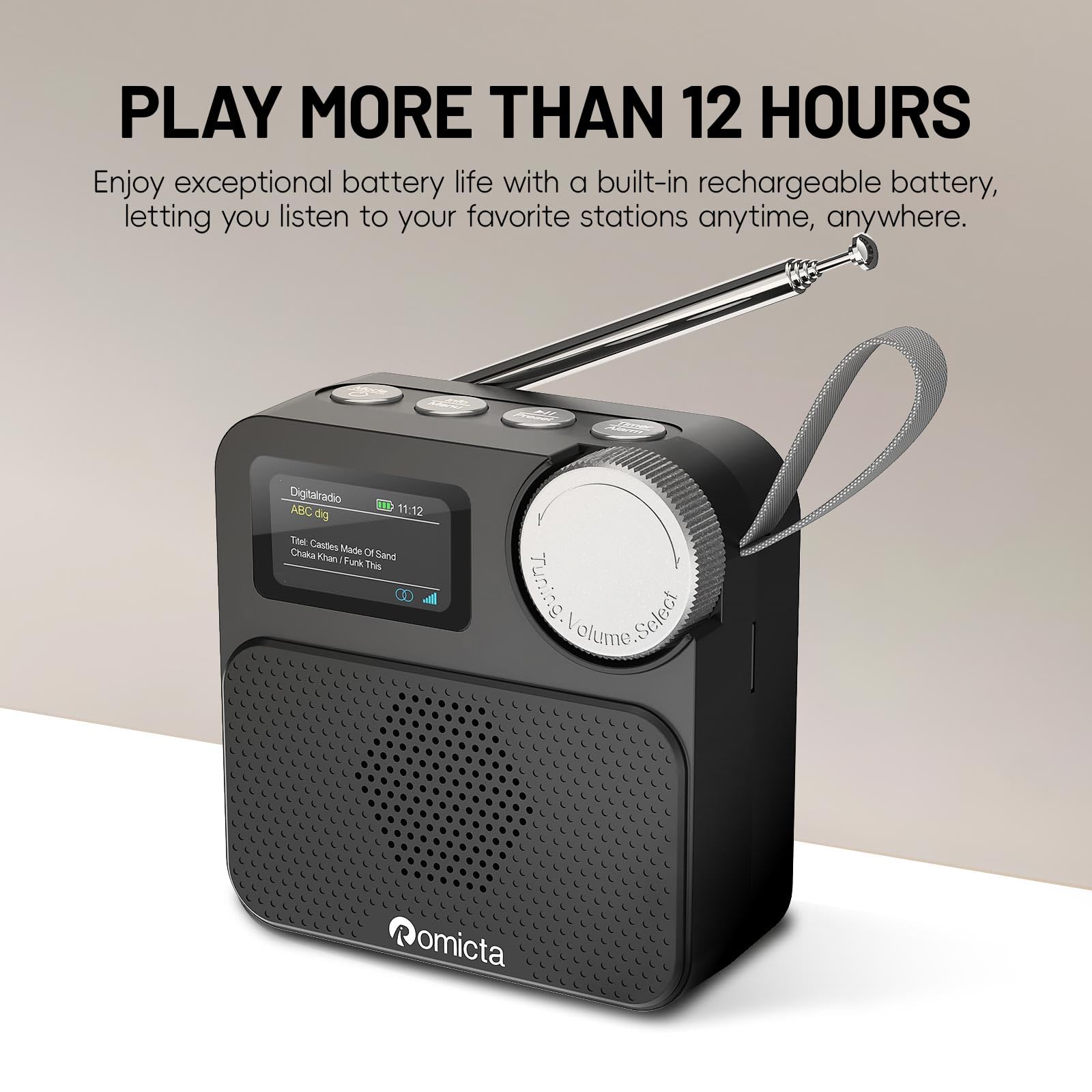 Romicta Radio DAB/DAB+ con Bluetooth 5.0, display a colori, slot per schede MicroSD, sveglia e timer, ricaricabile, ideale per casa e in viaggio