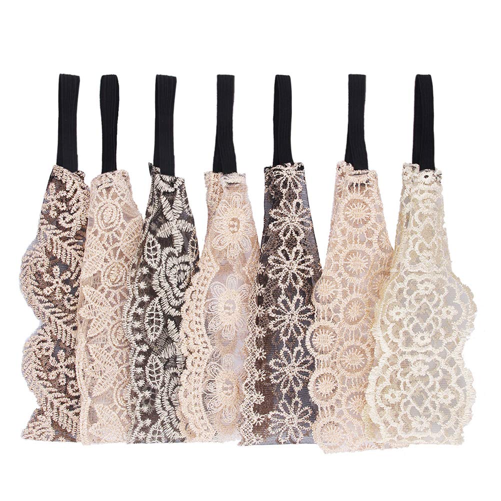 minkissy Lace Headbands for Kids 7 Pack Embroidered Elastic Hair Bands Non-Slip Lightweight Hair Accessories for Parties Daily Wear