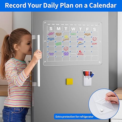 Miniatura 5 de Calendario magnético acrílico para refrigerador 16 x 12 pulgadas pizarra magnética transparente de borrado en seco incluye 6 marcas de borrado en