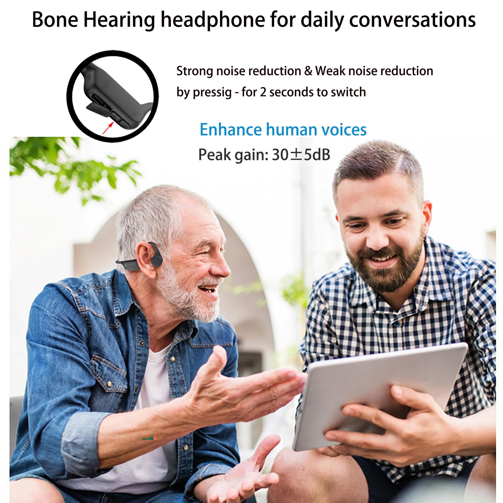 Auriculares auditivos de conducción ósea, auriculares Bluetooth de oreja abierta con colector de sonido para conversaciones, 15 horas de tiempo de trabajo para uso diario