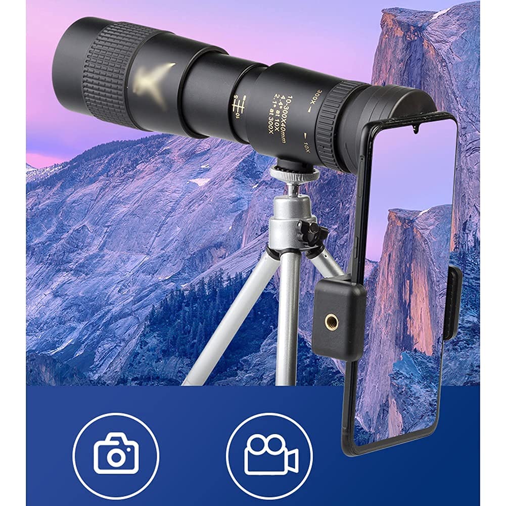 Telescopio monoculare ad Alta Definizione 10-300X40 con Adattatore per Telefono treppiede Impermeabile per Birdwatching o osservazione della Fauna Selvatica telescopio Portatile Little Surprise