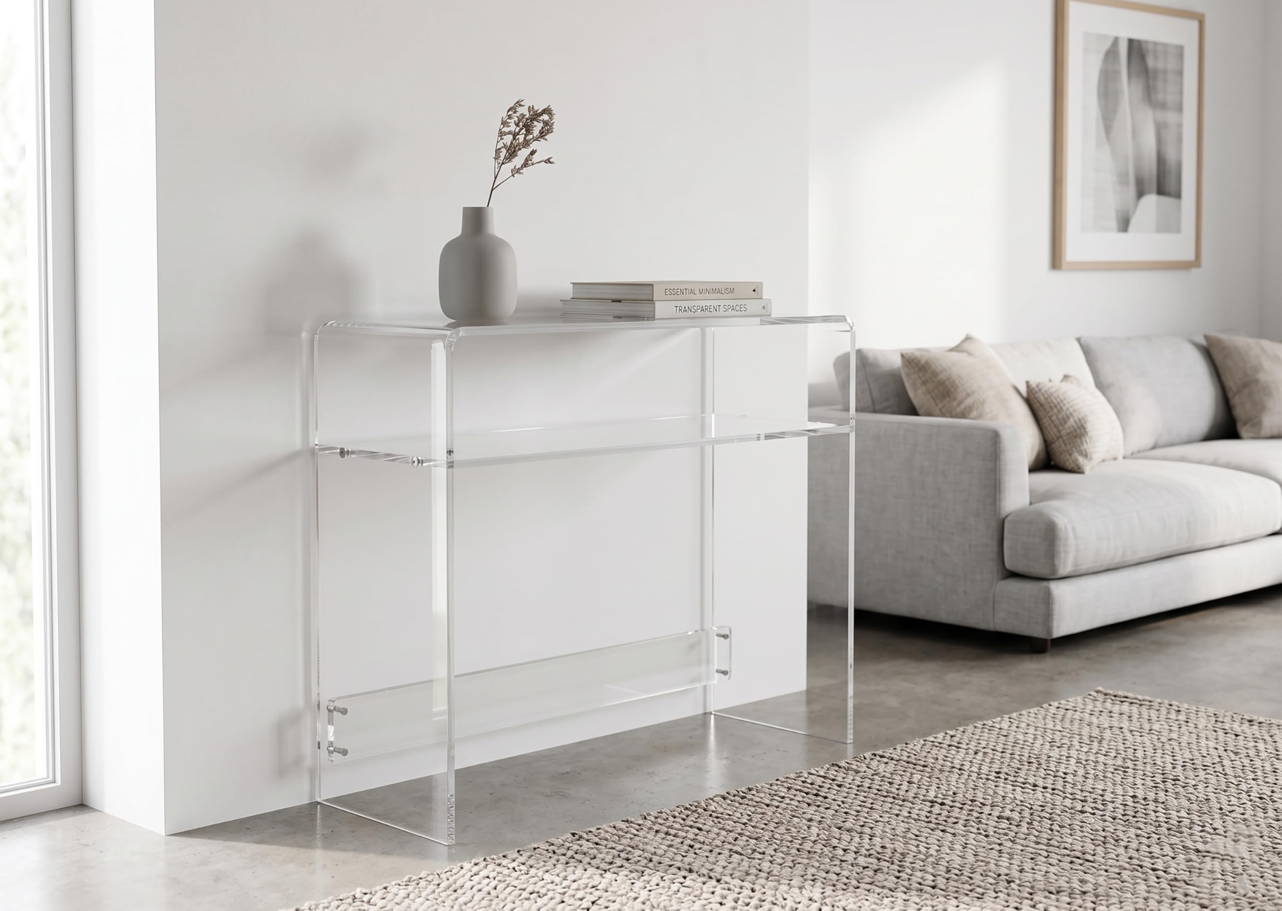 Slato Ercole - Consolle in Cristallo Acrilico Trasparente, Mobile Ingresso, Tavolo Soggiorno, Sala d'Attesa, Ufficio, Mobile di Design, Made in Italy, 33x78x77 cm