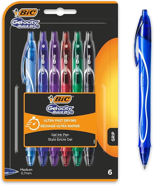 Bic Gel-ocity Quick Dry Gel Ink Pens - Assorted Colours, Pack of 6