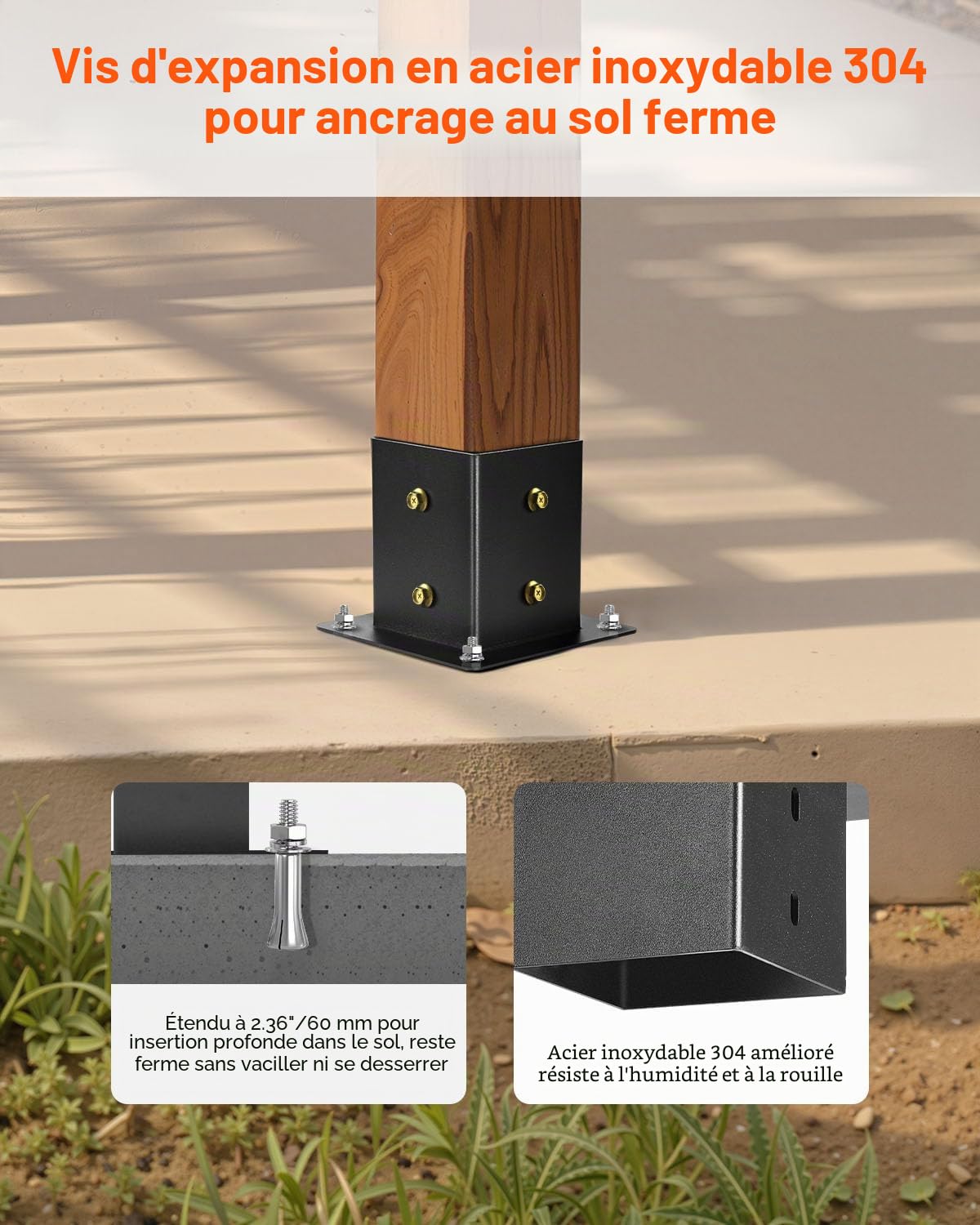 VEVOR Kit Support de Pergola, Lot de 8, Support de Poteau Bois 92x92 mm, Supports d'angle à 3 Voies, avec 4 Bases de Poteaux, pour Poutres Bois Standard à Toit Incliné, Banquet de Fête en Plein Air