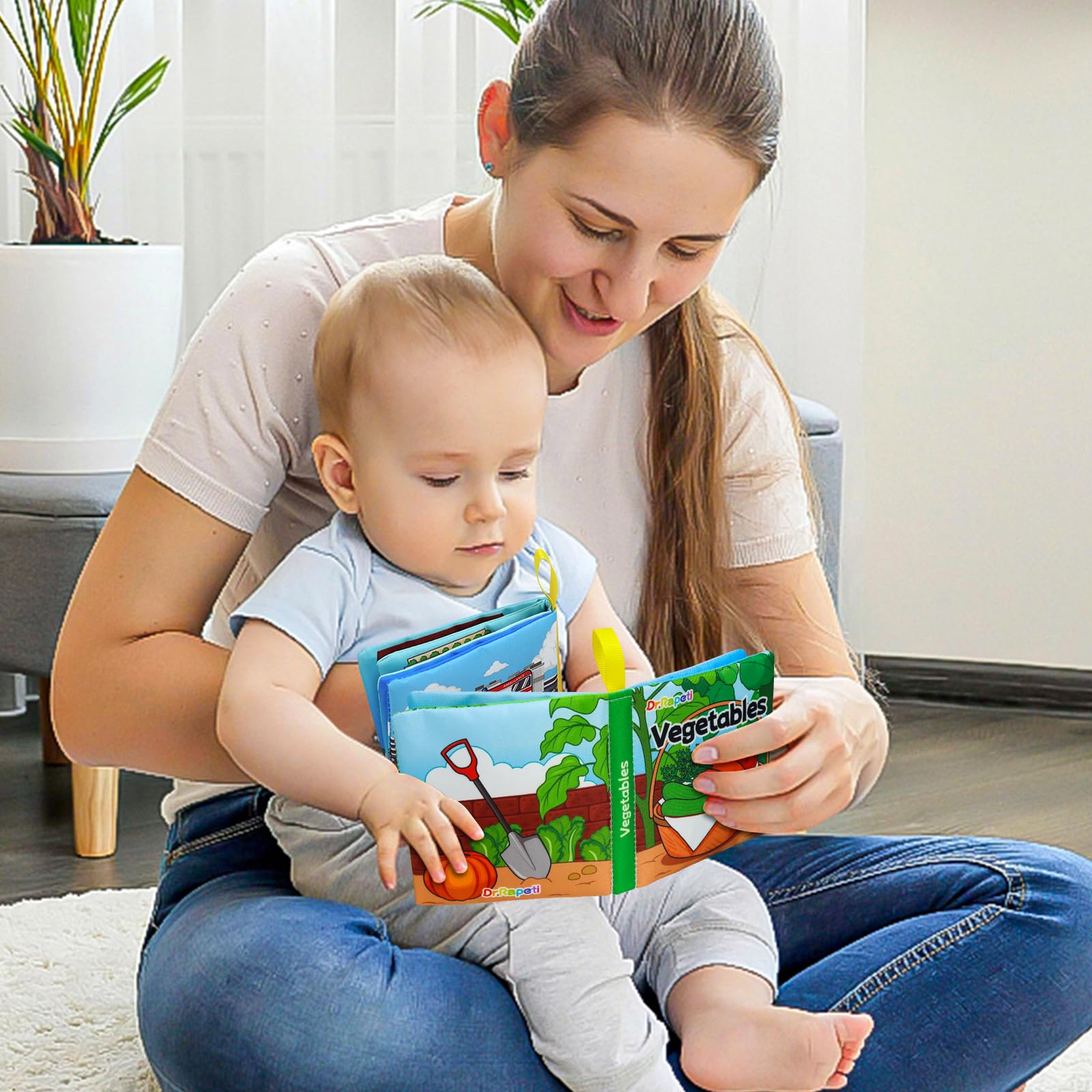Dr.Rapeti Lot de 8 Livre Bebe en Tissu Doux, Livres D'éveil, Livres en Tissu Doux pour bébé, Jouet Educatif Sonore Book sont en Anglais