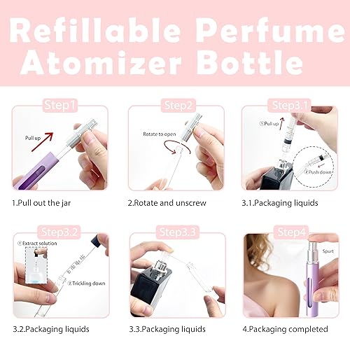 Miniatura 9 de Kewjug Mini botella atomizadora de perfume recargable, botellas separadas portátiles, cajas de pulverización de viaje y salidas, dispensadores de