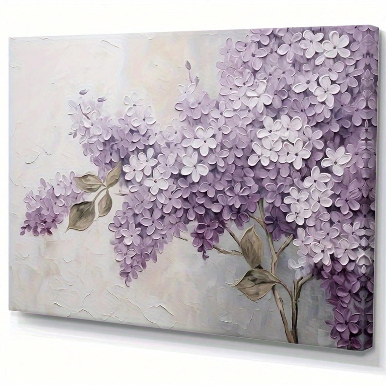 AIHNBF Textured Lilac Flower Canvas Wall Art, Purple Floral Painting for Living Room Bedroom Decor, Impressionist Botanical Bloom Print
