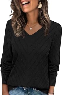 WIHOLL Women's V-Neck Crochet Knit Sweater Lightweight Long Sleeve Pullover Casual Fall Tops 2026 Fashion