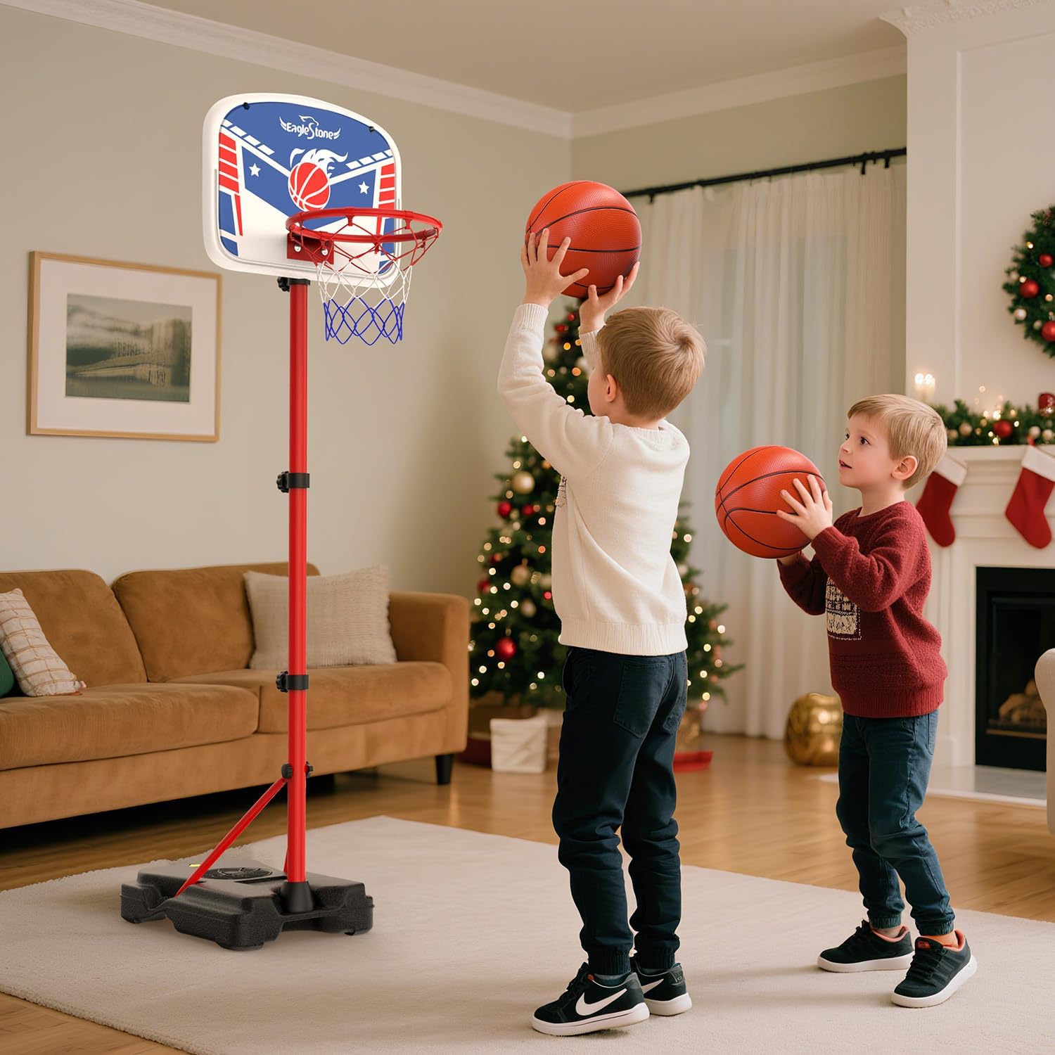EagleStone Kids Basketball Hoop with Stand, Adjustable Height Basketball Set Toddler Toys for Boys and Girls Age 3-12, Indoor Outdoor Backyard Sport Game Gift with Sandbag for Stability