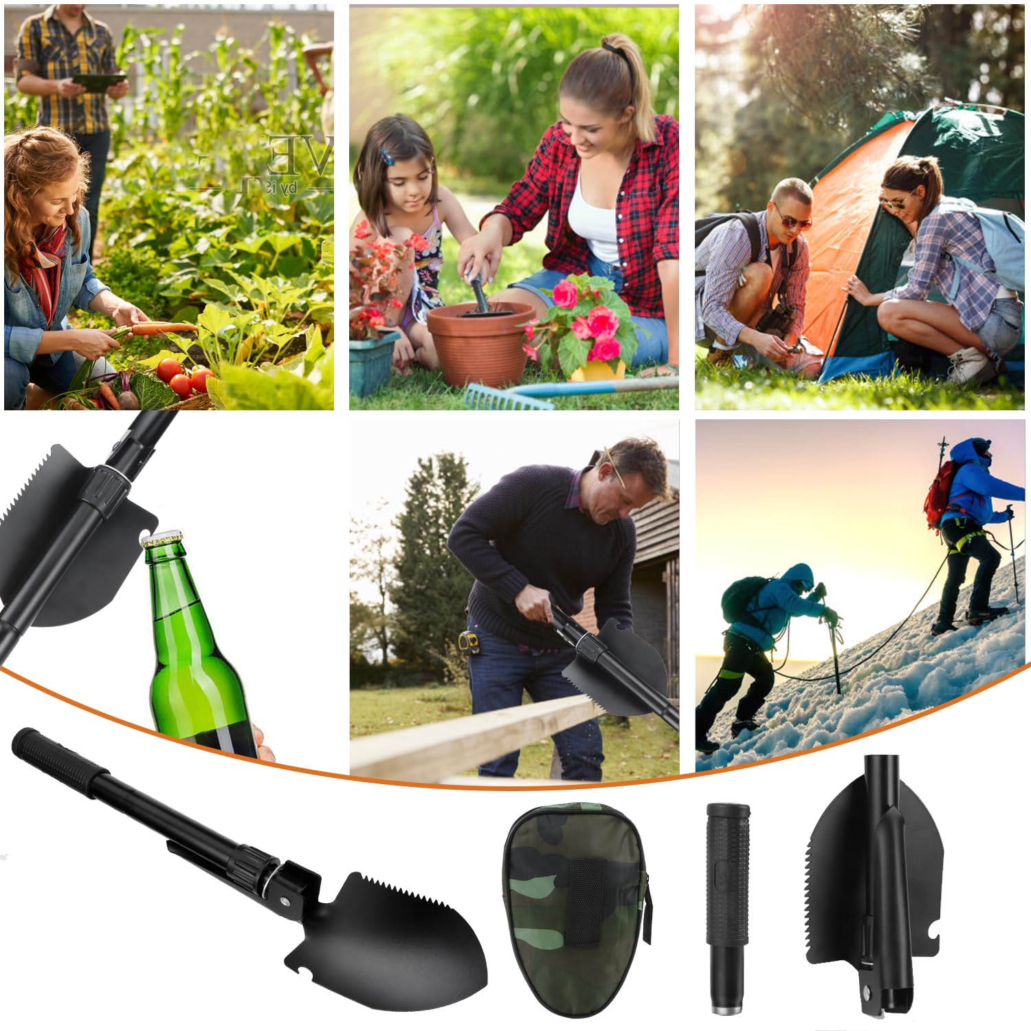 JSMTKJ Pala Plegable Multifuncional Pala Plegable Militar Pala de Supervivencia Camping Portátil Pala Plegable Pala de Supervivencia Camping para Jardín, Camping, Senderismo