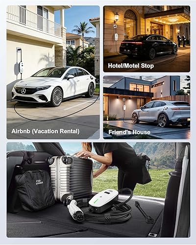 Miniatura 6 de Cargador eléctrico portátil de nivel 1 de 110 V/240 V, 6-16 A, ajustable, J1772 con cable de carga de 25 pies, NEMA 6-20 y 5-15 estación de carga