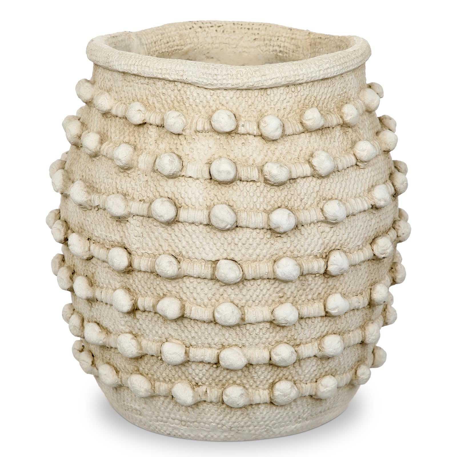 Jarrón rústico de granja, jarrón beige bohemio de 23 cm para hierba de las pampas, jarrones grandes texturizados anudados para flores, jarrones florales decorativos de cemento para decoración del