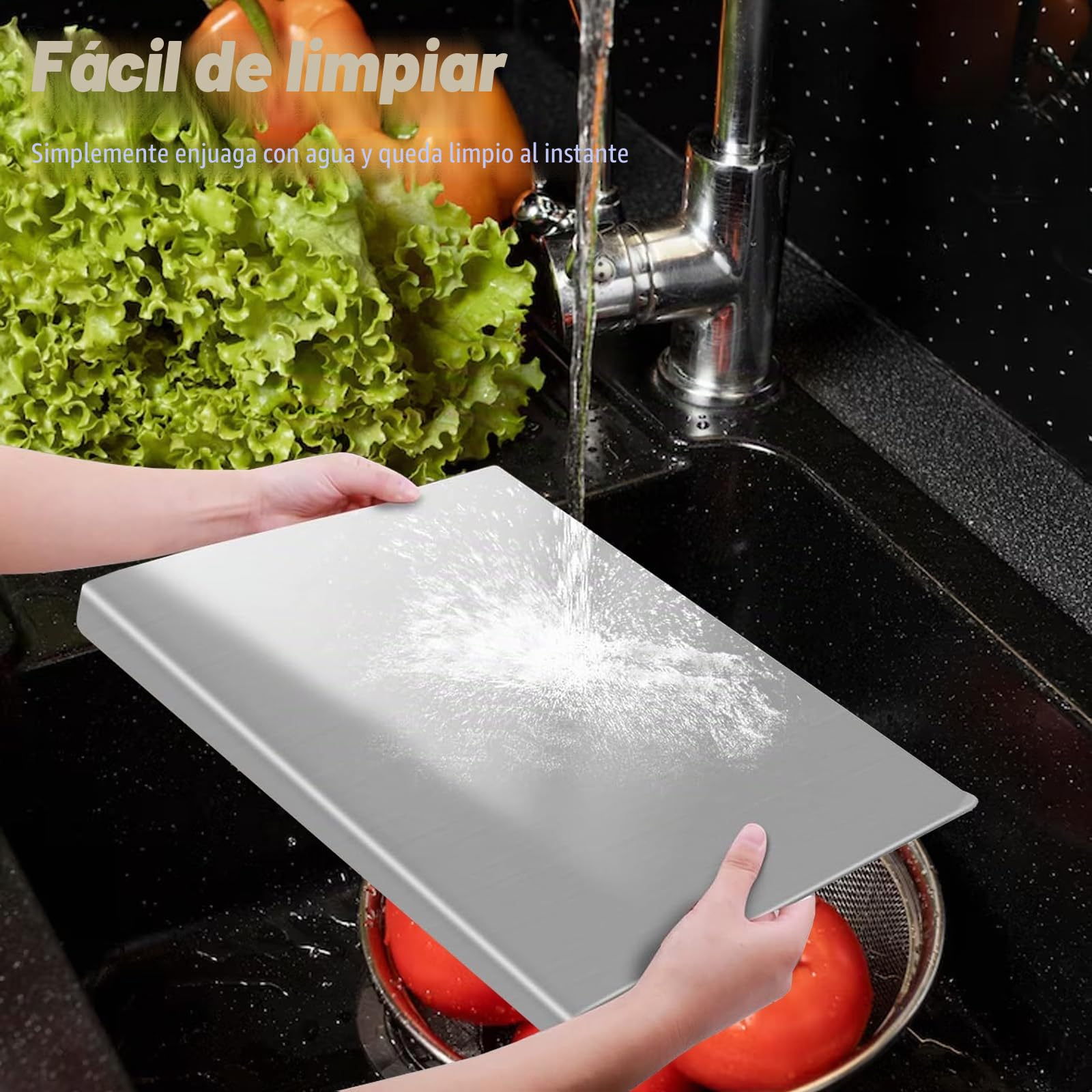 Tabla de cortar grande de acero inoxidable, 50 x 50 x 0,15 cm | tablas de cortar de doble cara tabla de corte antideslizante, encimera de cocina, para carne, frutas, verduras, pan