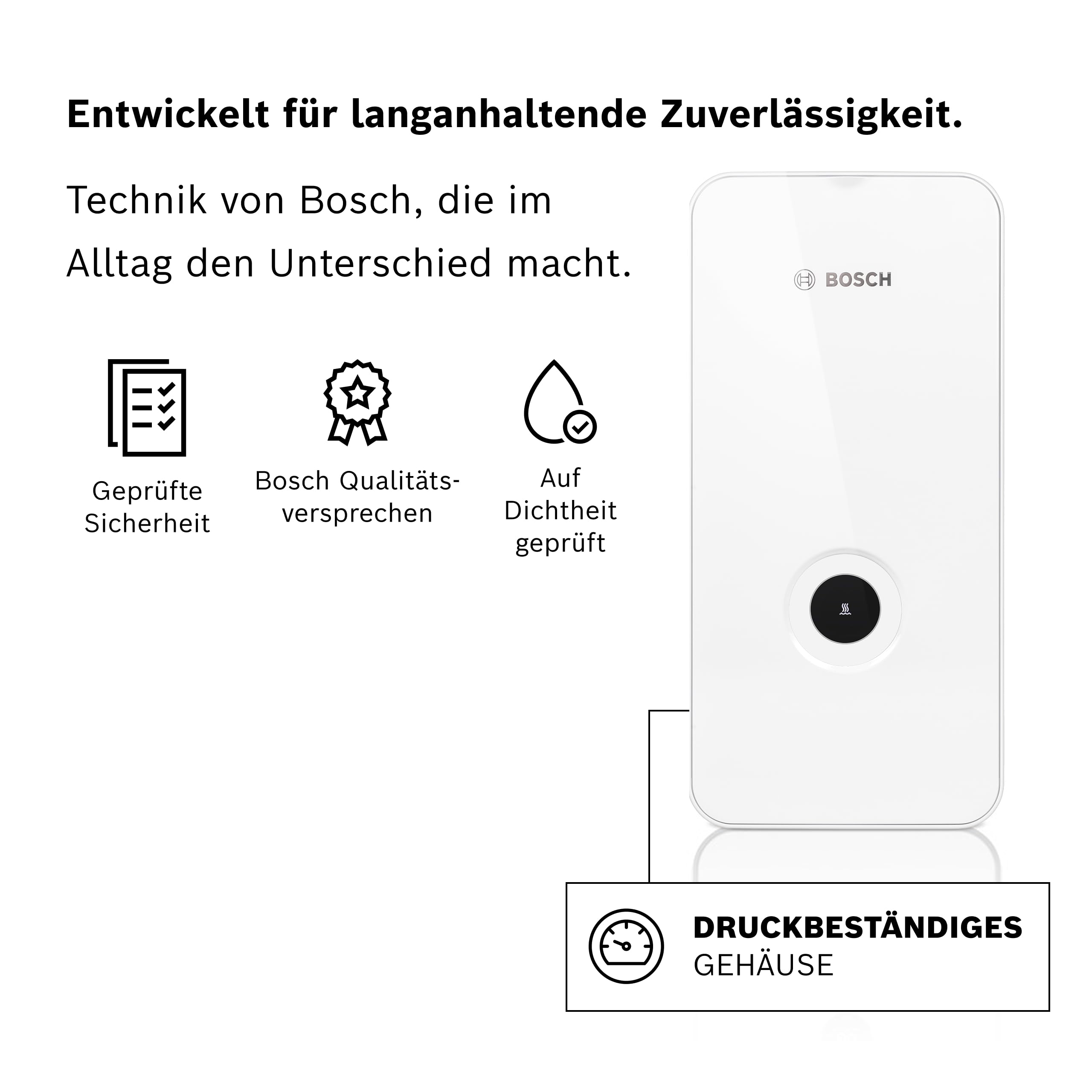Bosch elektronisch geregelter Durchlauferhitzer Tronic Line 15/18/21 kW - umschaltbar, druckfest, stufenlose Temperaturwahl, moderne Glas-Optik, weiß [Energieklasse A]