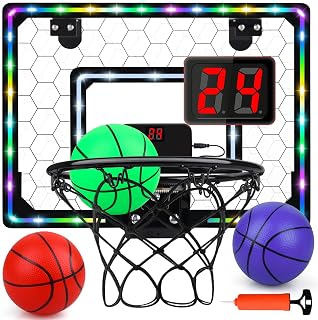 Basketball Hoop Indoor,Mini Hoop with LED Light/Scoreboard, Door Basketball Hoop Basketball Toys Gifts for 5 6 7 8 9 10 11 12 Year Old Boys Girls (Honeycomb Pattern)