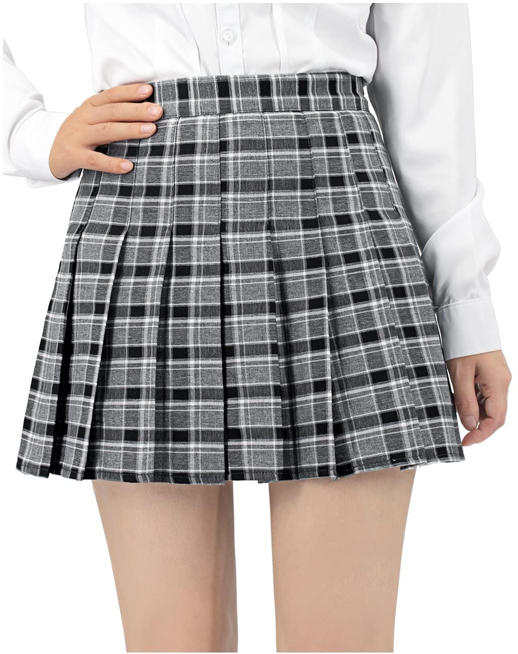 DAZCOS US Size Plaid Skirt for Women with Shorts High Waist Pleated Skater Skirts for Schoolgirl