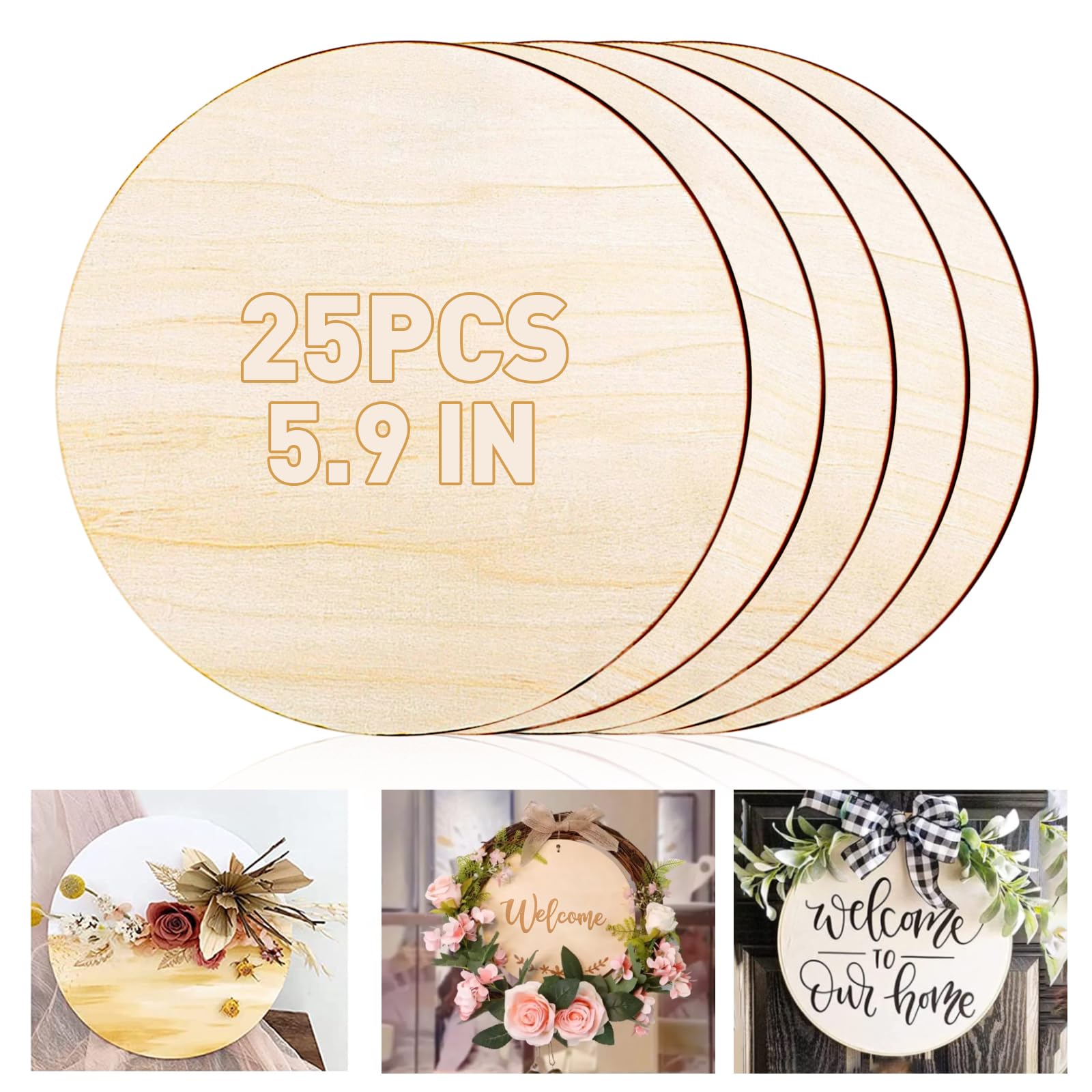 8 Runde Holzscheiben – 15 Cm Durchmesser, 1,2 Cm Dick, Naturbelassen Zum Bemalen