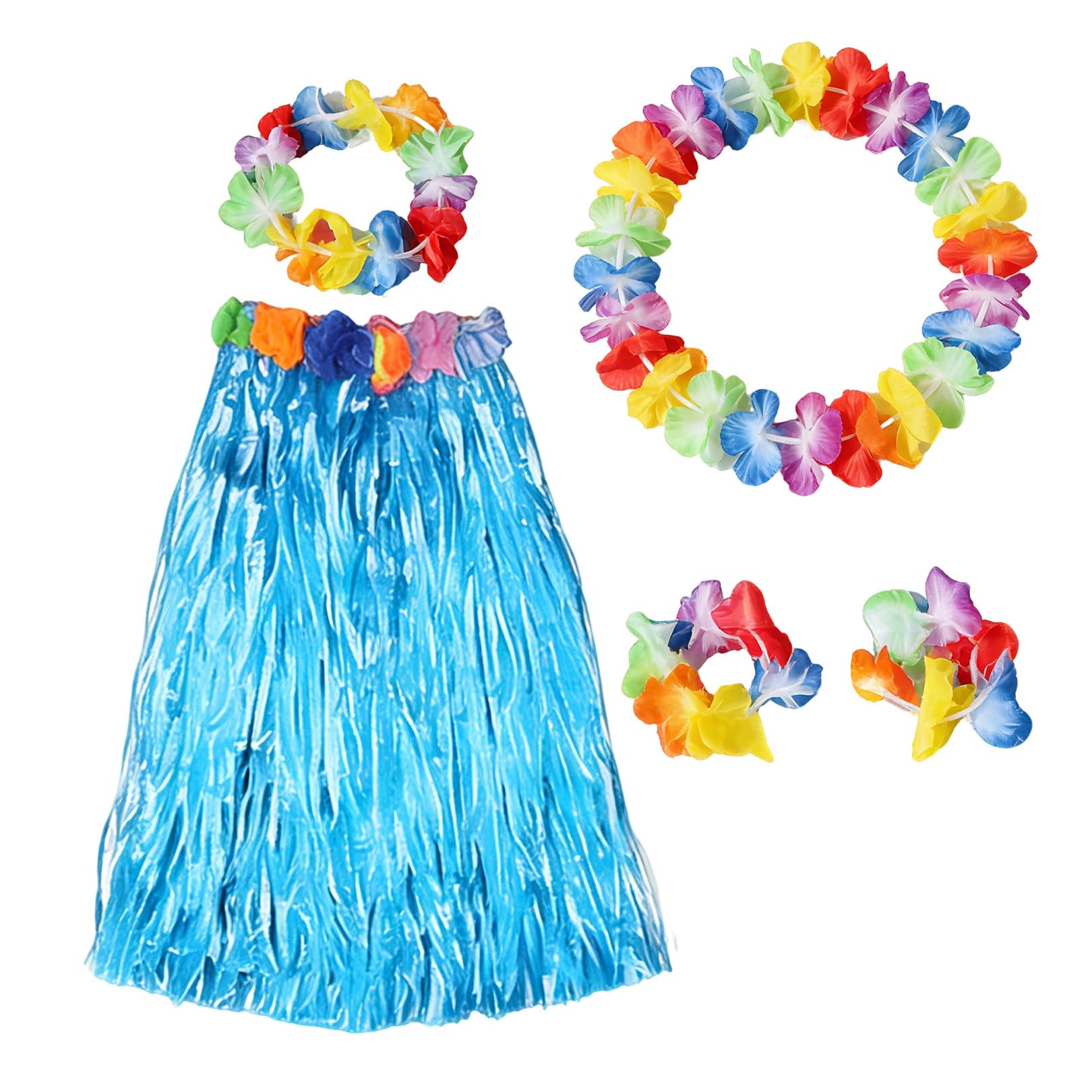 5 Pcs Hawaiian Fancy Dress Women,Grass Skirt,Hawaiian Outfits for Women,Hula Skirt Costume Set,Grass Skirts for Adults,Flower Necklace Hawaii Leis,for Summer Beach Tropical Decorations Supplies (E)