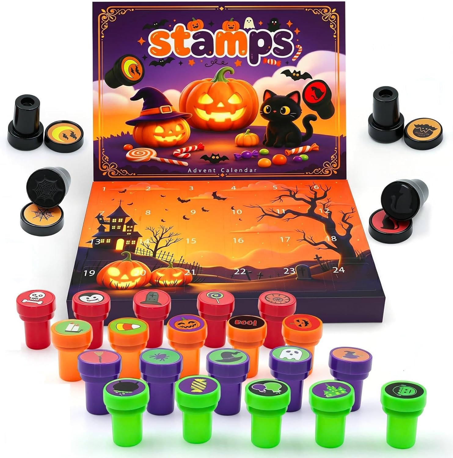 SkyRoad Halloween Advent Calendar 2026, Trick or Treating Party Favors for Kids Goody Bags Halloween Stamps 24 Pcs