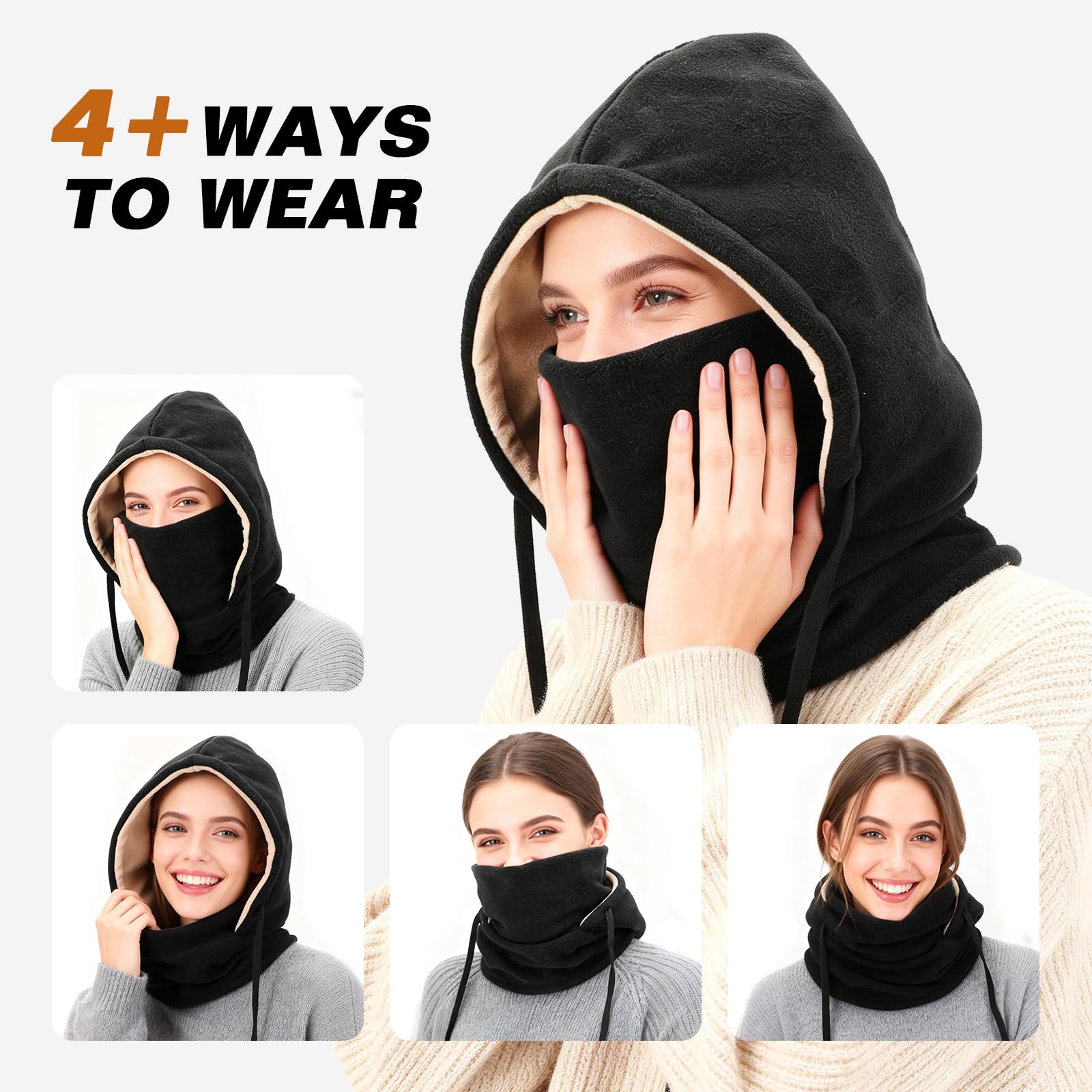 TAGVO Pasamontañas Invierno Capucha Polar Máscara de Esquí, Balaclava Termico de Forro Polar Multifuncional Pasamontañas de Ciclismo Capucha para Hombre y Mujer