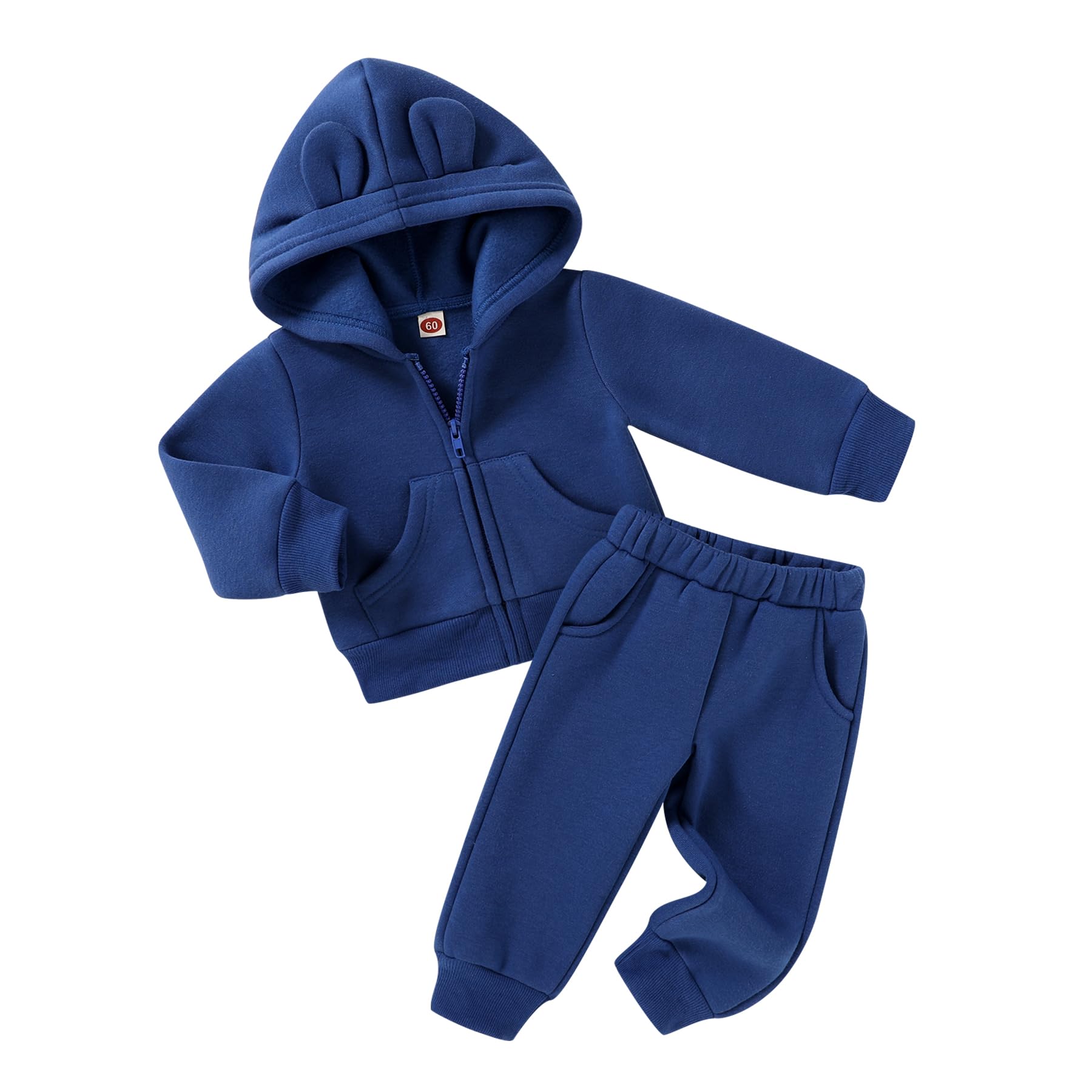 Happy Town Baby Clothes for Girls Boys Clothes Solid Color Zipper Hoodie and Pants Set Infant Fall Winter Outfits