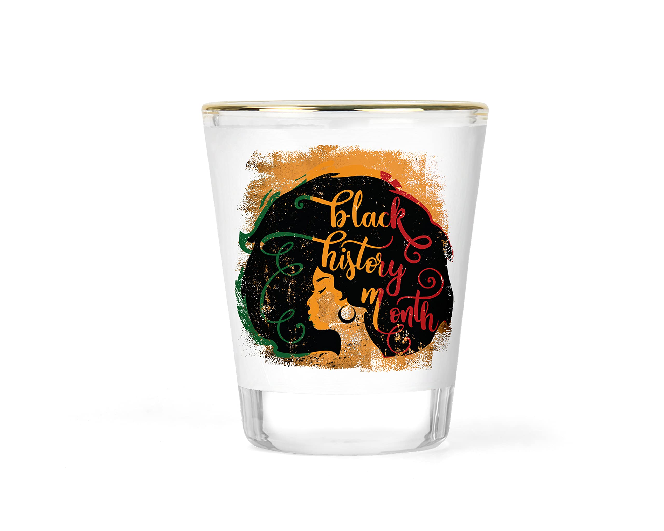 Black History Month Shot Glass Shots Gift for her Gifts Woman Shotglass Unique Collectible Barware Shooter Afro Glassware 1.5 ounce Gold-rimmed Shotglasses Keepsake Dishwasher Safe