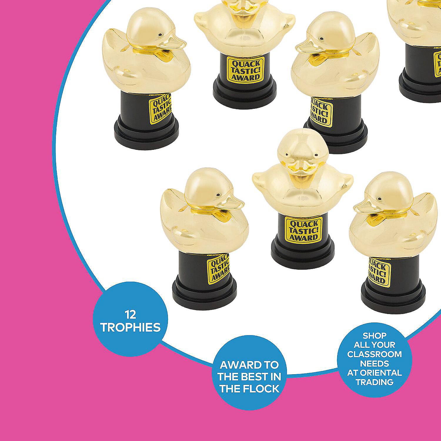 Fun Express Quacktastic Gold Rubber Duck Awards - 12 Plastic Trophies - 2-3/4